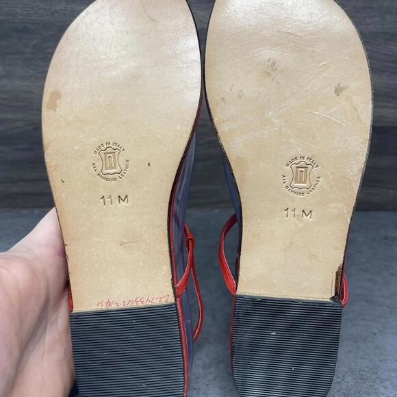 Nordstrom Brand Red Leather Flat Sandals T Strap Womens Size 11 - Picture 7 of 9